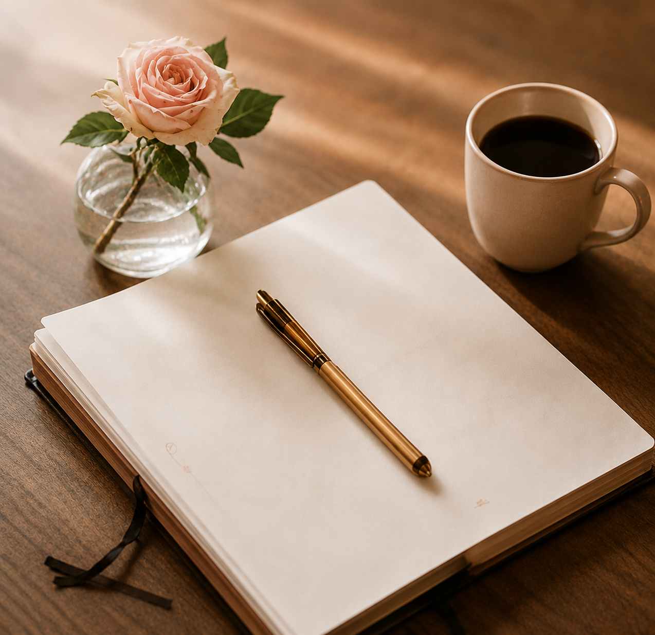 Vase of pink flowers beside a lit candle and a laptop