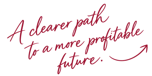 Handwritten: A clearer path to a more profitable future, with a hand-drawn arrow.