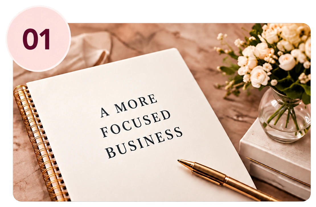 Number 01: a notebook reading A More Focused Business.